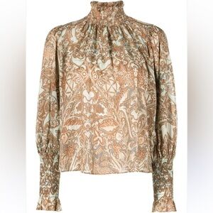 Ulla Johnson Floral Print Blouse in Brown and Blue